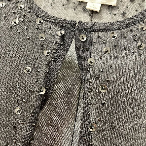 Vintage Whimsygoth Sheer Beaded Sequin Cardigan Black - Picture 7 of 14